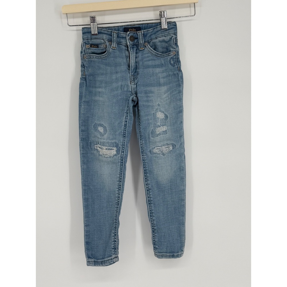 Polo Ralph Lauren‎ Girls Sz 5 Distressed Skinny Jeans Blue Denim Ripped
